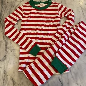 Hanna Anderson holiday Christmas long pajama set red stripe size 10